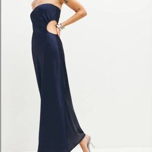 NWT Reformation Nevaeh Strapless Satin Midi Dress in Danube (navy/blue)